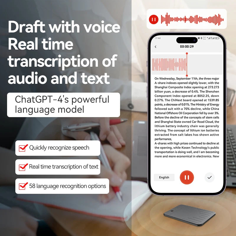 AI Powerd Chatgpt-4 App Phone Call Mini Audio Voice Recorder Espia Transcribe Summarize 58Language Translator Audio Dictaphone